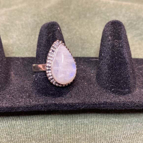 Solid Sterling Silver Rainbow Moonstone Ring - Picture 3 of 4